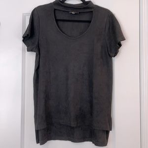 Faux Suede keyhole tunic top